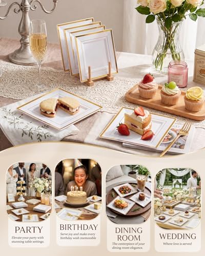 bucla 100pcs gold square plastic plates - 6inch showing dimensions