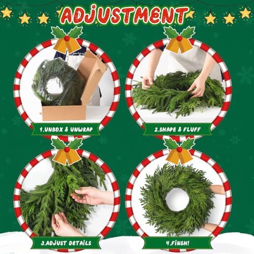 26" large cedar norfolk pine wreath for front, close-up detail
