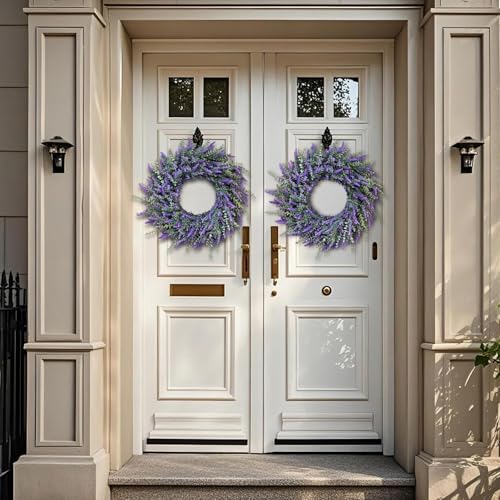 26'' large artificial eucalyptus and lavender wreath for, side view