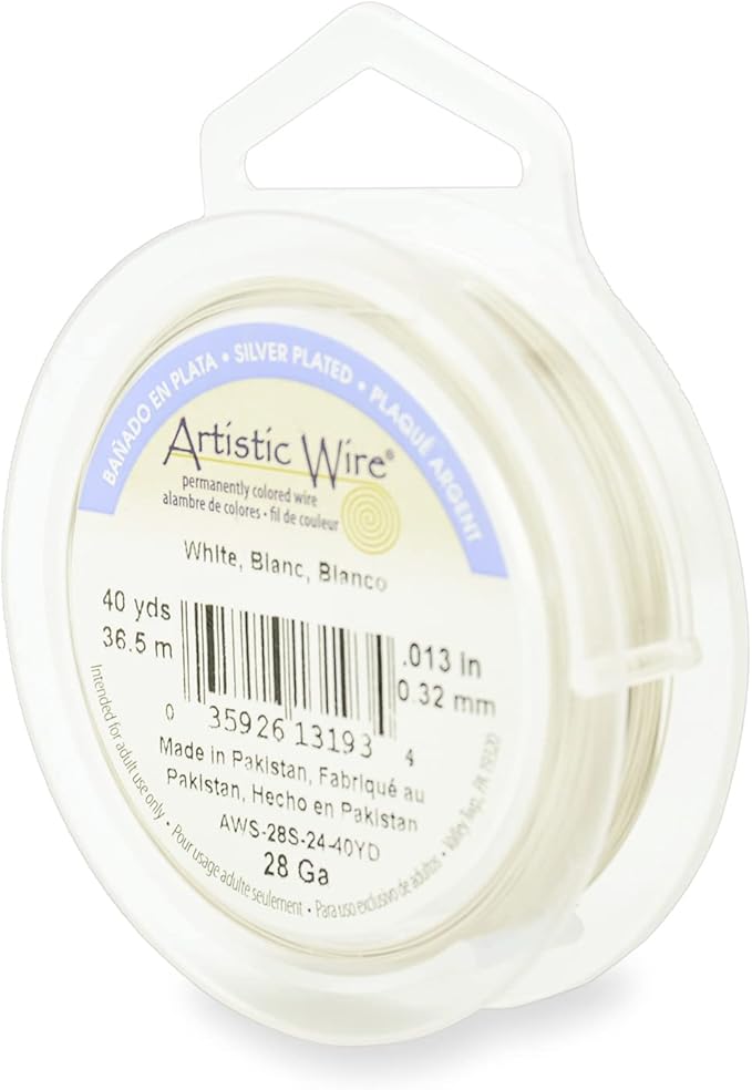 Artistic Wire, 28 Gauge Silver Plated Tarnish Resistant Colored Copper Craft Jewelry Wrapping Wire, Pearl Silver, 40 yd