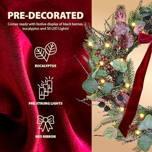 24 inch pre-lit artificial christmas wreath for front, package contents