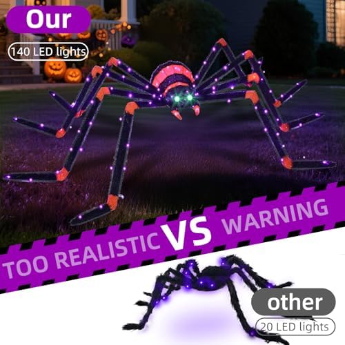 hoyechi halloween decorations giant spider 6.8ft - big, close-up detail
