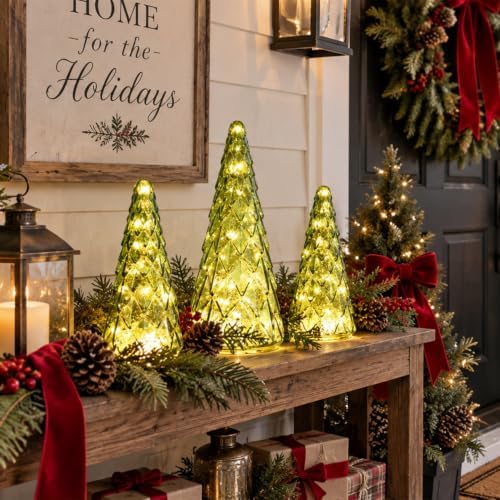 christmas decorations indoor, yeahome set of 3 pre-lit on a desk or shelf