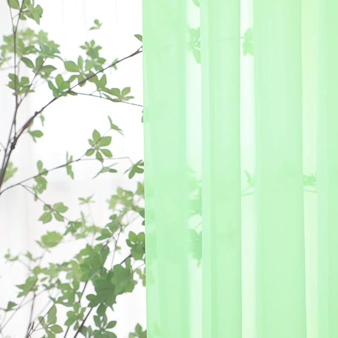 Window Light Green Sheer Curtains 72 Inches Long 2 Panels Sheer Curtain Basic Rod Pocket Panel for Bedroom Children Living Room Yard Kitchen (Light Green, 52" W x 72" L | 2 pcs)