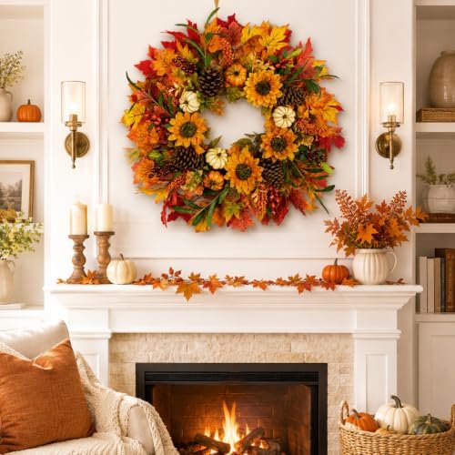 28 inch large fall sunflower wreath for front, front angle view