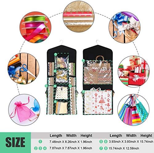 sumdirect black double sided hanging gift wrap organizer, close-up detail