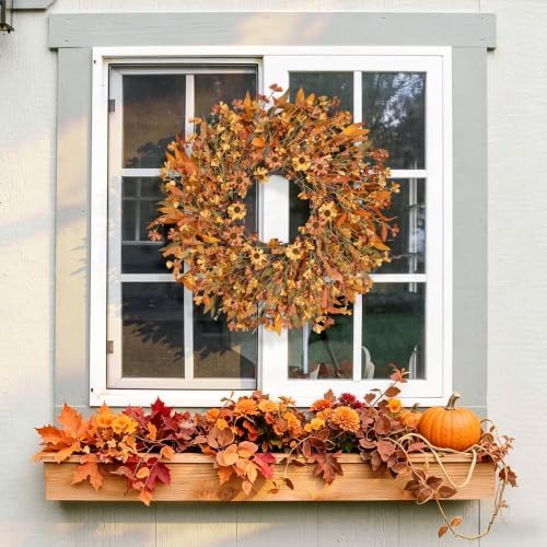 ghrdopy 24 inch fall wreath front door, artificial, front angle view