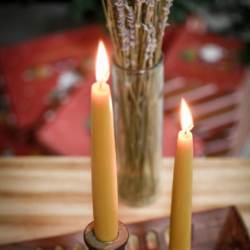 8 inch Natural Beeswax Taper Candles Set of 6, DEYBBY Smokeless and Dripless Organic Natural Beeswax Candles for Home Dinner Decor Emergency Housewarming Gift, Long Lasting Burning, Nontoxic