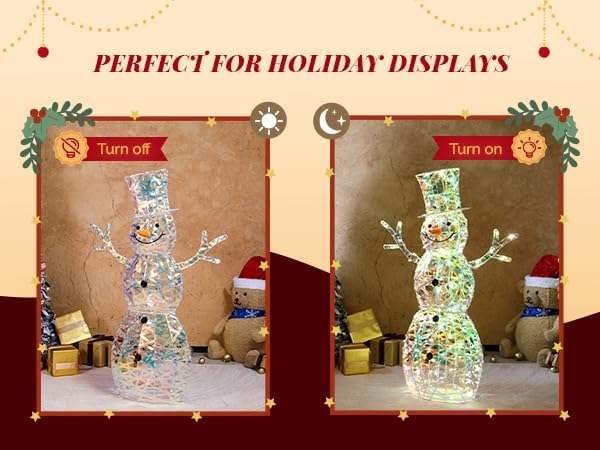 vingli 4ft lighted iridescent snowman christmas yard decorations on a desk or shelf