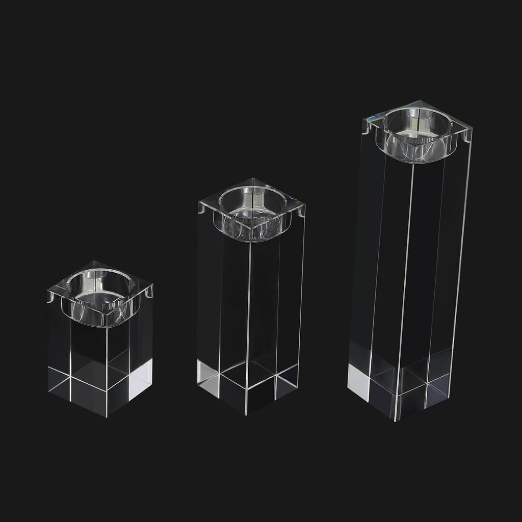 K9 Crystal Candle Holder Set of 3, Clear Glass Tealight Candle Holders for Table Centerpieces, European Style Candle Stands for Dining Table, Wedding, Christmas, Home Decor