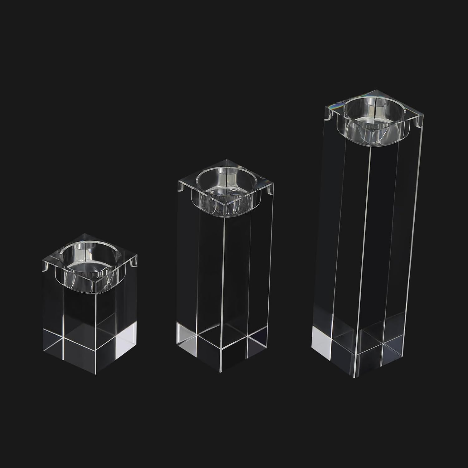 K9 Crystal Candle Holder Set of 3, Clear Glass Tealight Candle Holders for Table Centerpieces, European Style Candle Stands for Dining Table, Wedding, Christmas, Home Decor
