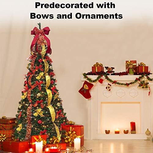 6ft prelit pop up artificial christmas tree pull, side view