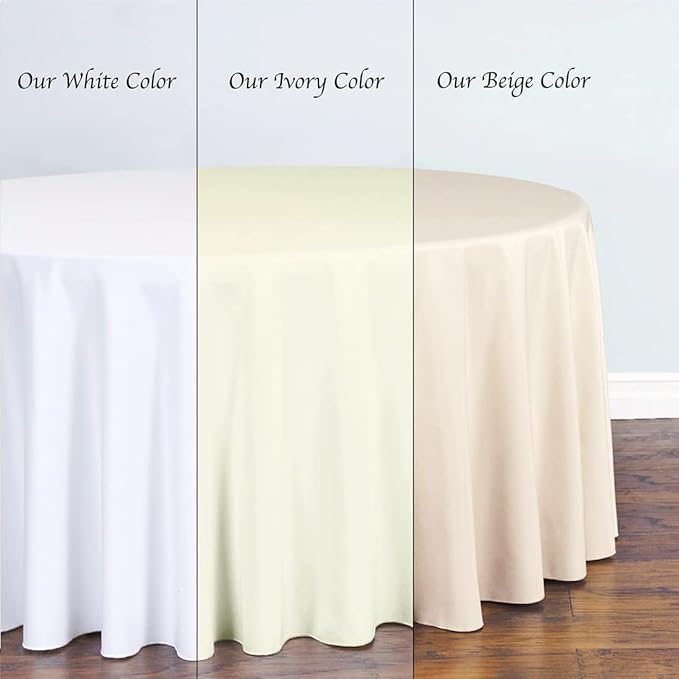 LTC LINENS 10 Pack 120 Inch Round Tablecloth Ivory for 60 Inch Round Table - Bulk Round Table Cover - Washable, Wrinkle Resistant Polyester Fabric Cloth for Wedding, Party