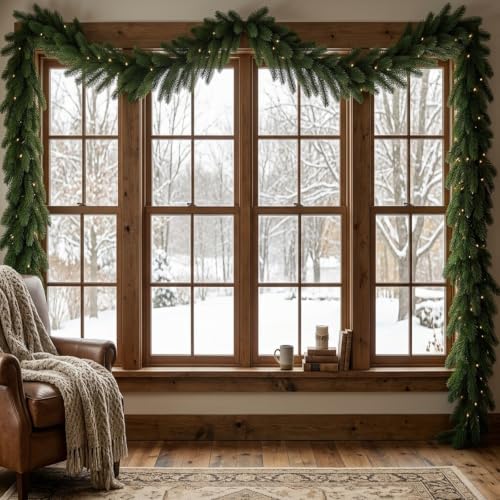 16ft 1pcs prelit realistic faux norfolk pine garland on a desk or shelf