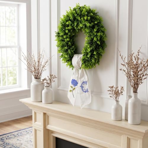 boxwood wreath for front door spring summer wreaths, front angle view