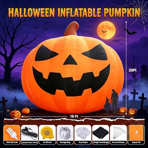 20ft giant inflatable pumpkin lighted outdoor halloween decor shown in use