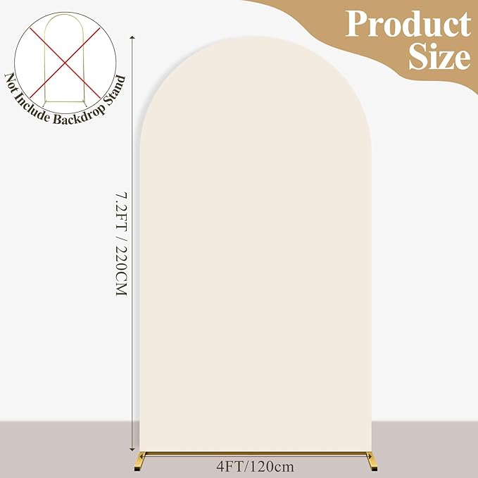 Ledido Wedding Arch Backdrop Cover 7.2FT Arch Covers Fitted Stretchy Spandex Round Top Stand Backdrop Cover for Wedding Banquet Ceremony Birthday Party Baby Shower Event Decoration,Beige