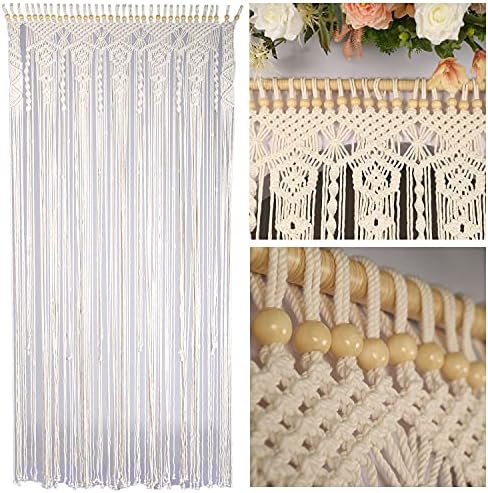 natural beige beaded door curtain, handmade wood bead, main product view