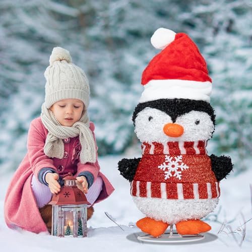 mumtop lighted christmas penguin decoration with santa hat on a desk or shelf