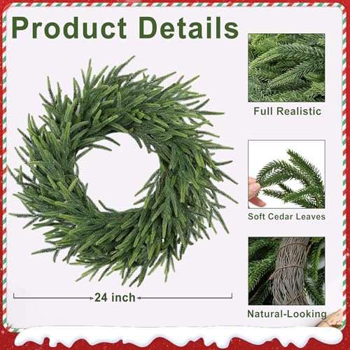 26 inch pine wreath christmas wreaths for front, close-up detail