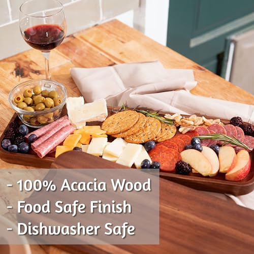 large solid acacia wood serving trays (17 x, close-up detail