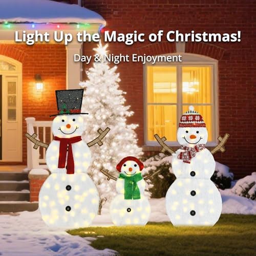 lighted snowman family outdoor christmas decoration, set of on a desk or shelf