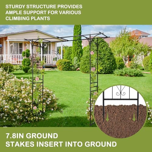outvita 7ft black metal garden arch arbor trellis showing dimensions