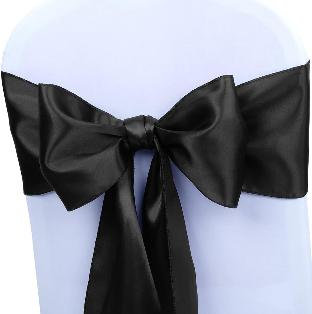 Babenest Satin Chair Sashes Ties Upgraded 30 pcs Chair Ribbons Bows for Wedding Banquet Party Christmas Baby Shower Events Decoration (Black)