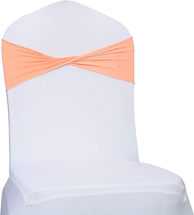 VDS Pack of 50 PCS | Peach | Spandex Chair Sashes Bows Without Buckle | Stretch Elastic Banquet Universal Folding Chair Band Tie with for Wedding Party Conference Celebration Event Decoration