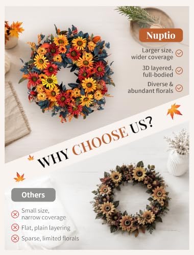 nuptio fall wreath for front door: 26 inch, side view