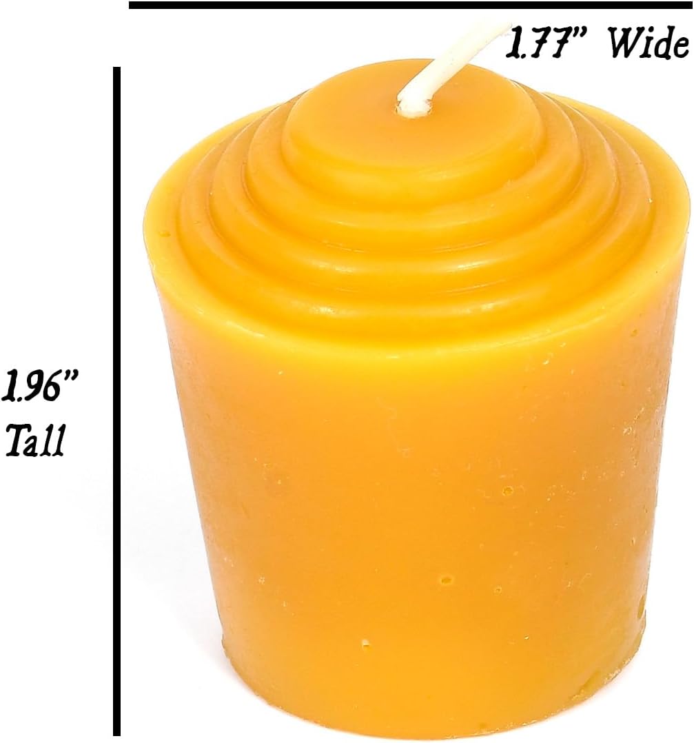 100% Pure Beeswax Votive Candles - USA-Sourced Handmade Votives for Home, Christmas, and Advent, Smokeless Unscented 12 Candle Set with Natural Honey Aroma, 1.96 x 1.77 Inches, by BeeTheLight