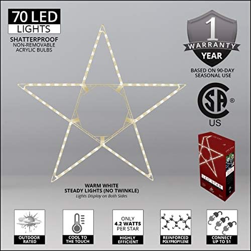 48" warm white led christmas star decoration folding, close-up detail