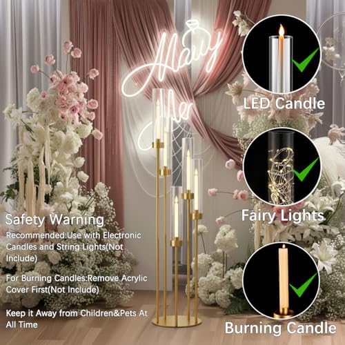 2PCS Floor Candle Holders for Wedding,Tall Acrylic Candelabra Centerpiece | 5 Arm Tables Candelabra for Party Christmas Concert,Fit LED Candle prom entrance decorations candelabros navideños