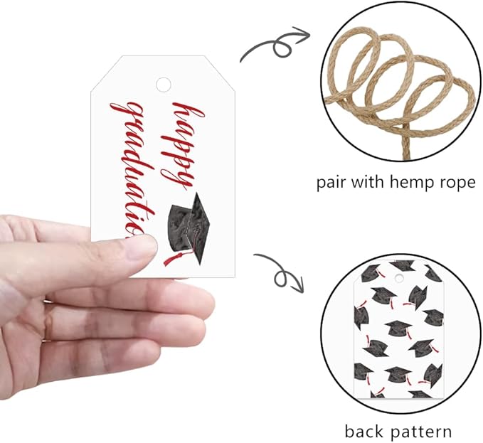 50 Pcs Graduation Gift Tags, Congrats Grad Party Favors Gift Tags for High School or Happy College Graduation Party Decoration Supplies (Red, 2.2 * 3.5)