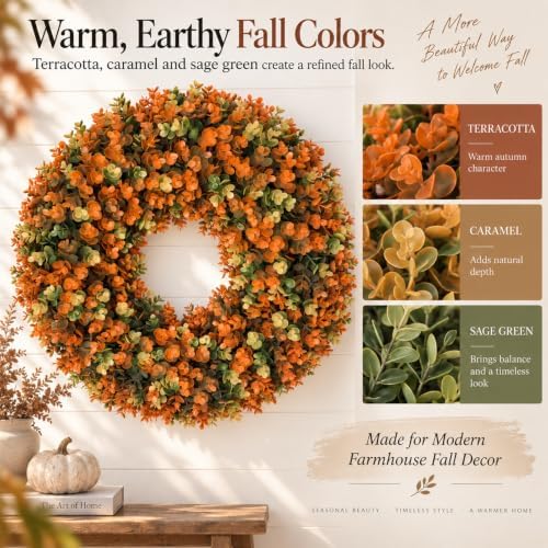 fall wreaths for front door, 24 inch faux, side view