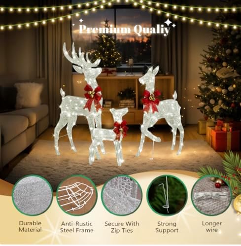 vingli 4ft silver lighted christmas reindeer family set, package contents