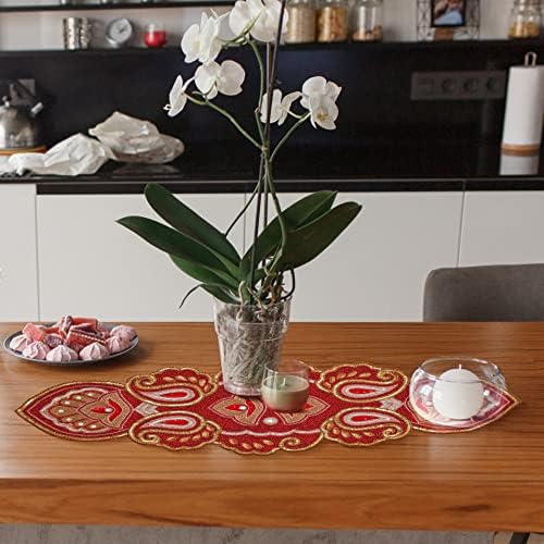 lightnpro christmas beaded table runner 13x36 inch, front angle view