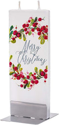 Flatyz Christmas Candles Merry Christmas Wreath Design - Flat, Decorative, Hand Painted Candle Gifts for Women or Men - 6 inches