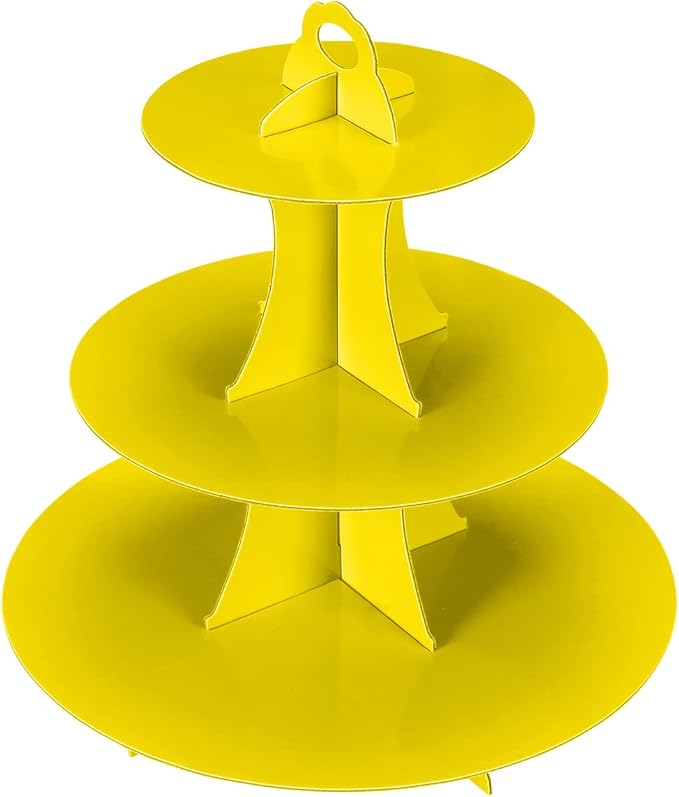 2Pcs 3-Tier Cupcake Stand, Cake Stand holder, Tiered DIY Cupcake Stand Tower for Dessert Table Displays, Birthday Theme Party Favors Decoration, Floral Tea Party, 12" W x 12.8" H, Yellow