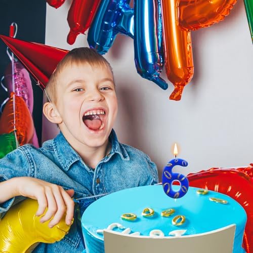 Conelist Number 6 Birthday Cake Candles Blue and Golden Rings Number Candle with Vibrant Designs for Boys & Girls, Theme Birthday Decorations, Cake Toppers for Theme Parties