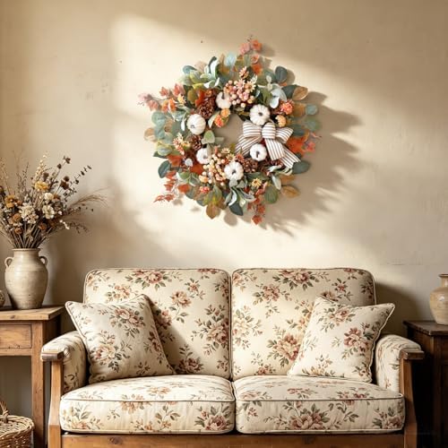 wanna-cul 24 inch farmhouse fall wreath for front, view 9