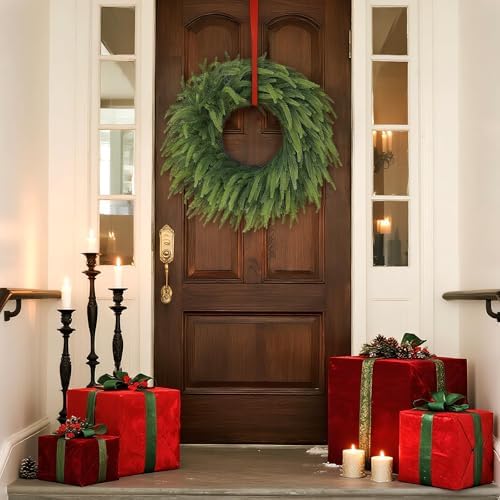 26" lifelike artificial christmas norfolk pine wreath for, close-up detail