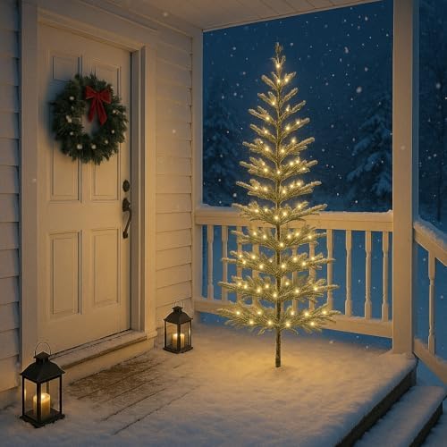 7.5ft 180 led minimalist pre-lit slim pencil artificial on a desk or shelf