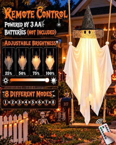 halloween swinging ghost outdoor decor: 6.6ft spooky hanging, front angle view