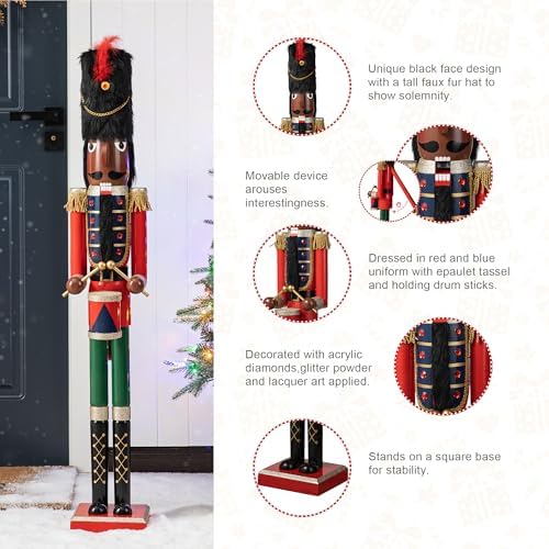 glitzhome 42" christmas soldier nutcracker-wooden african american soldier, close-up detail