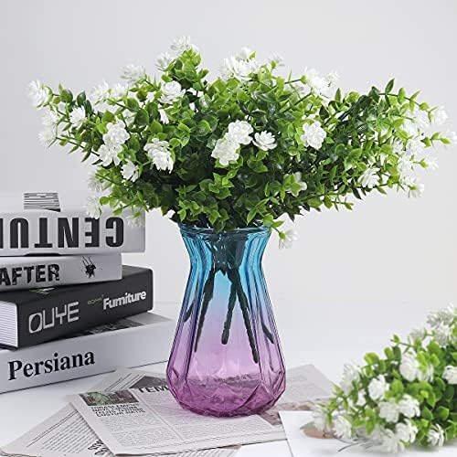 RECUTMS Artificial Flowers, Fake Boxwood Outdoor UV Resistant Plants Artificial Springs Flowers Eucalyptus Greenery Shrubs Bridal Wedding Bouquet for Home Garden Party Wedding Decoration,8Pcs(White)