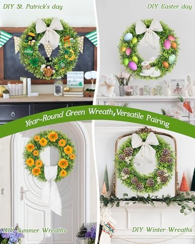 24 inch large boxwood wreath spring summer green on a desk or shelf
