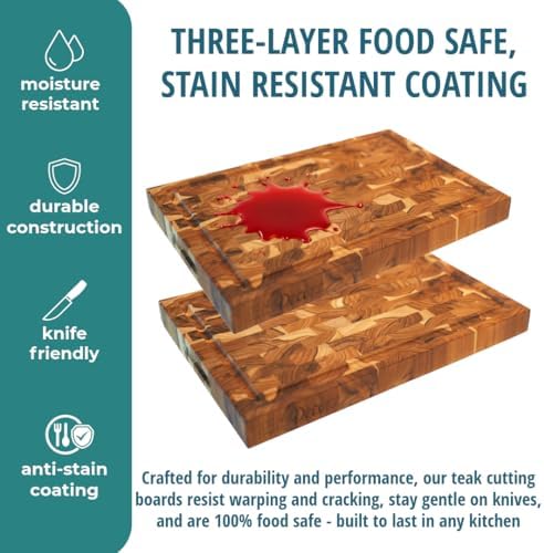 ecodecors fsc certified teak end grain cutting board, side view
