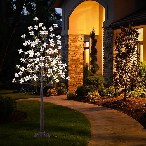 6ft lighted dogwood tree 120 led artificial flowers, front angle view