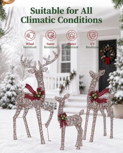 navine 4.85ft 3-piece large lighted christmas deer family on a desk or shelf